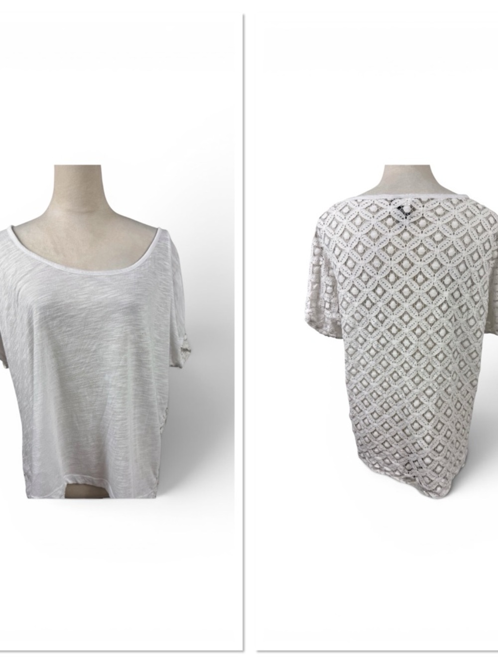 torrid White Scoop Neck Crochet-Back Short Sleeve Top size 1-1X/14-16